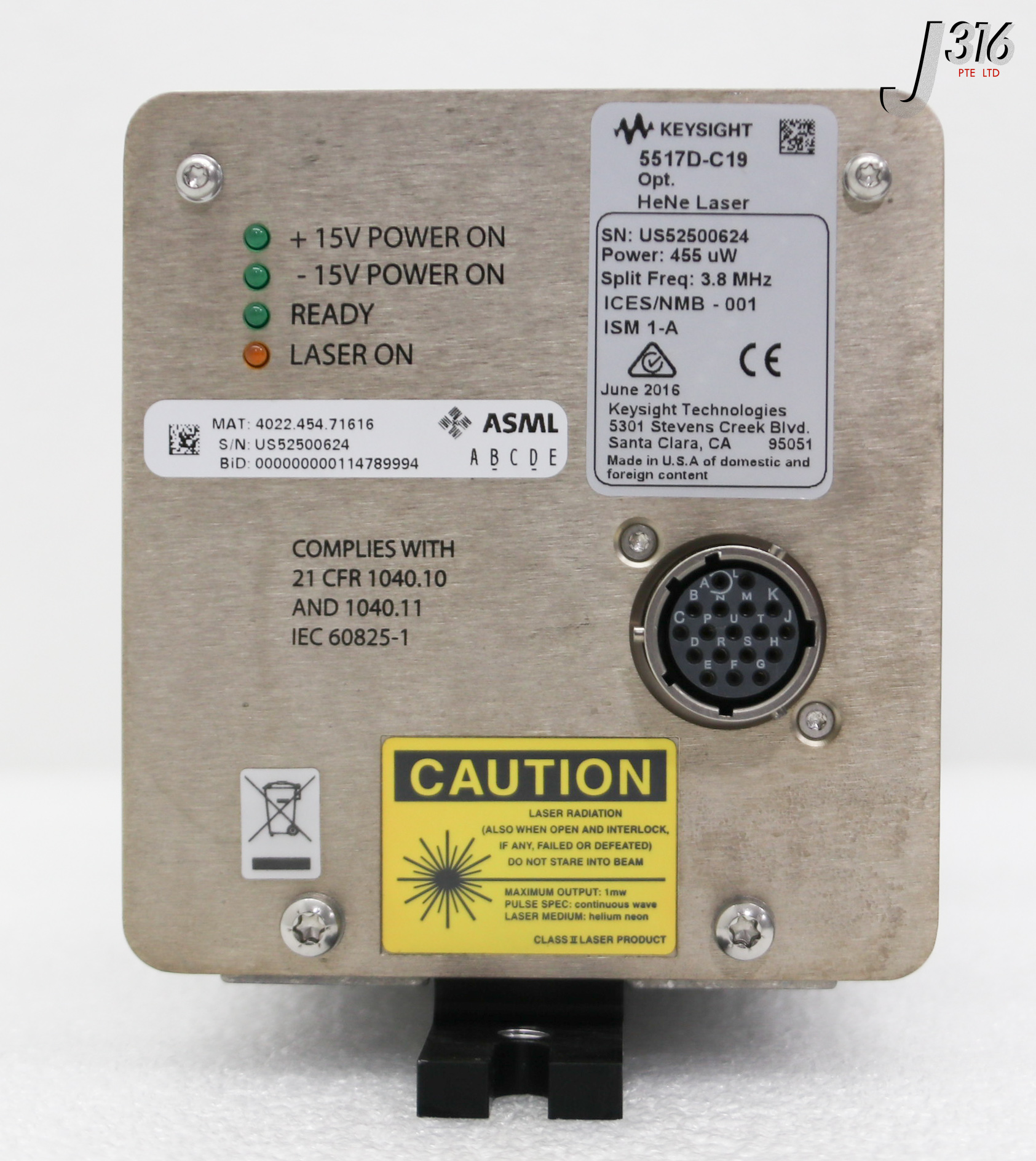 37213 KEYSIGHT LASER HEAD, HeNe, POWER: 455uW, 3.8MHz 5517D-C19 | eBay